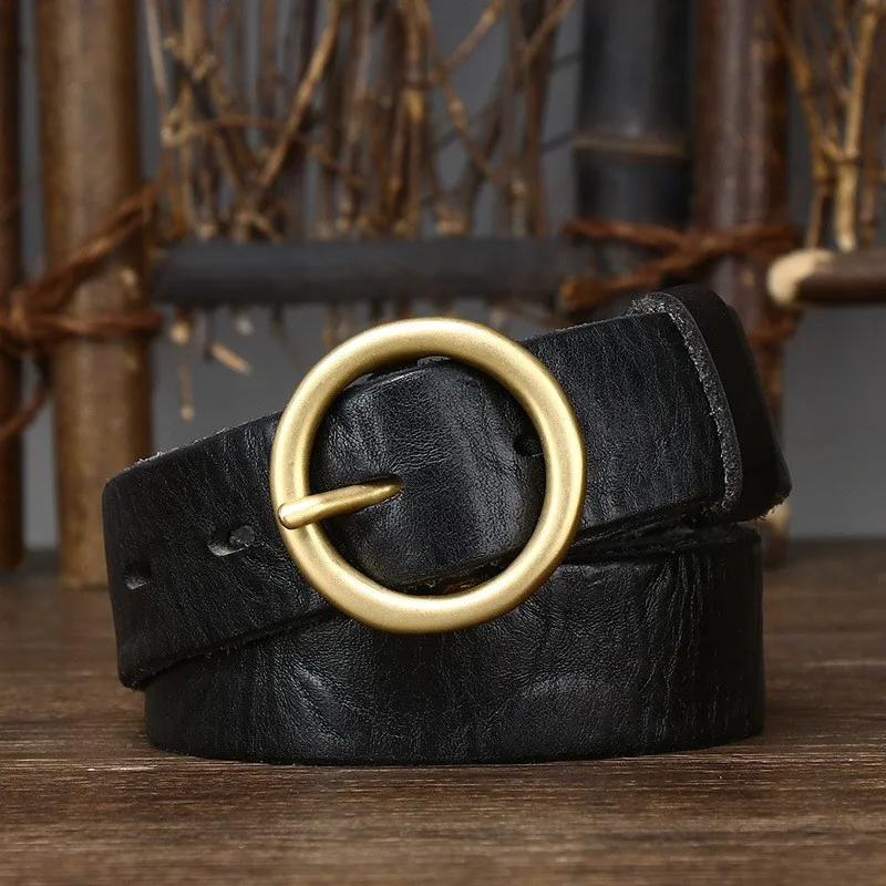 3CM wide couple's circle belt leather needle pure versatile for both men and women