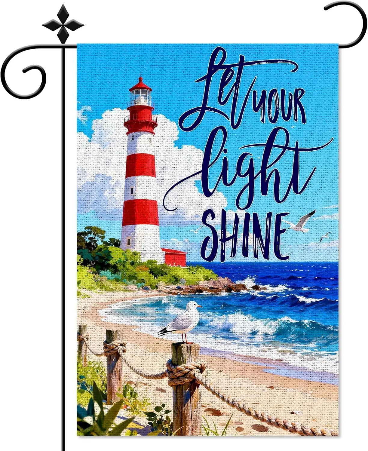 Let Your Light Shine Garden Flag, Lighthouse Themed Coastal Ocean Garden Flag Decorations, 12x18 Inch Double Sided Yard Outs xxl