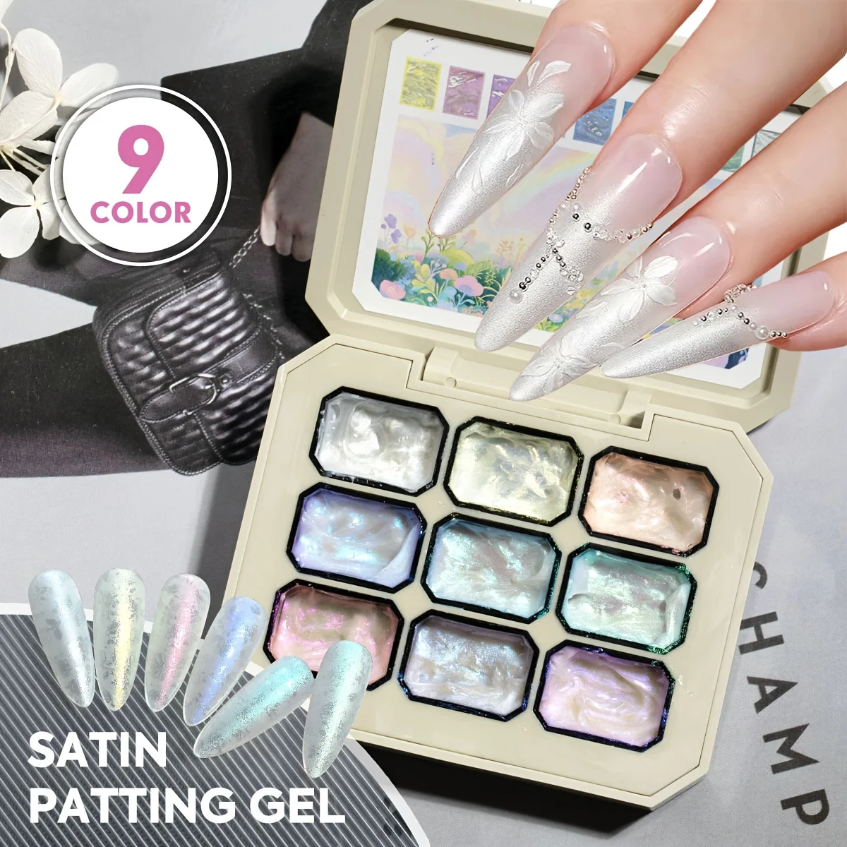 1pc 9-grids Satin Gel Polish Solid Patting Gel Printing Transfer Gradient Aurora Gel Nail Art Creation Party Christmas DIY