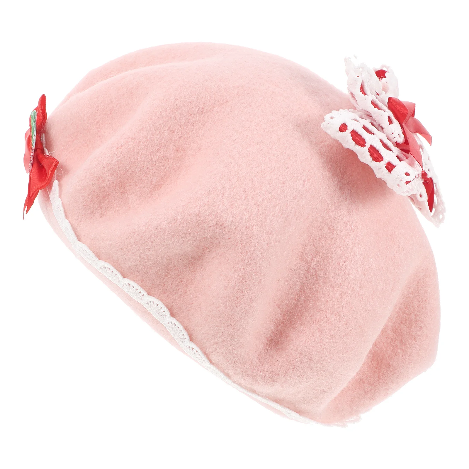 

Strawberry Woolen Bowknot Beret Sweet Warm French Beret for Women Daily Travel Party Hat French Hats Women