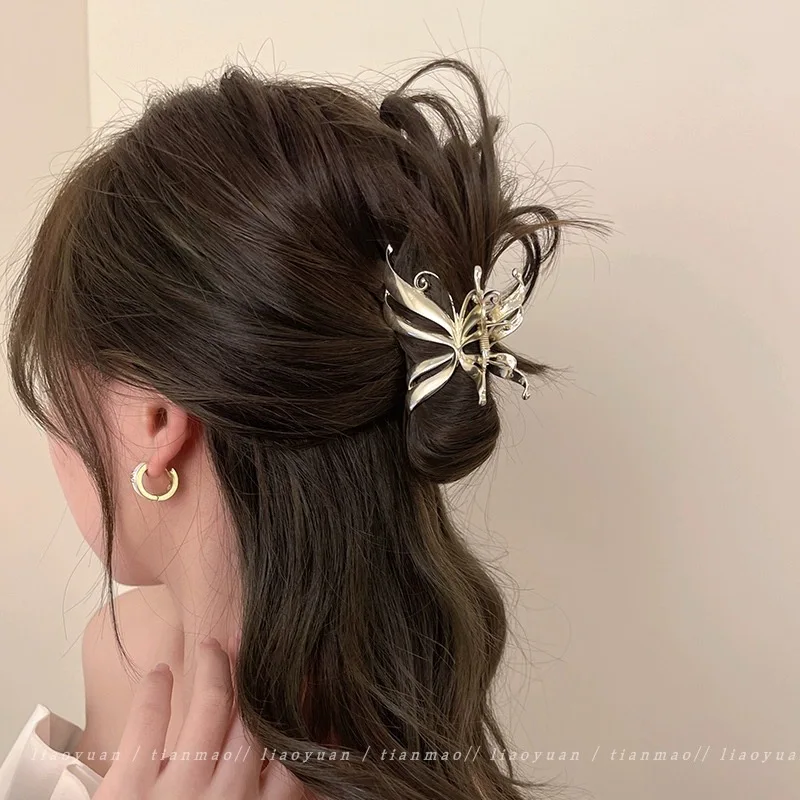2023 Frauen Retro Schmetterling Klaue Clip kleine goldene Haarspange Mädchen mittlere Metall Haarspangen Lady Silber Y2K Haarnadel Haar-Accessoire – Detail 7