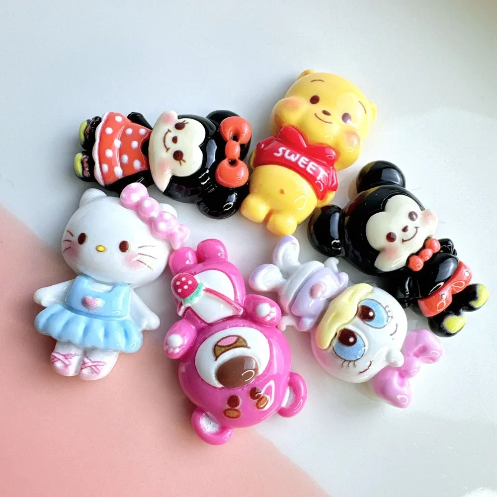 5pcs Cute Cartoon Disney Mickey Duck Cartoon Figure Miniature Diy Crafts Supplies Resin Flatback Cabochons