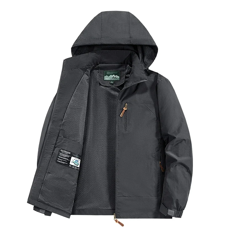 Autumn Winter Outdoor Single Layer Windproof Raincoat Hooded Casual Jackets Sports Jacket Mountaineering Suit Large Size M-6XL