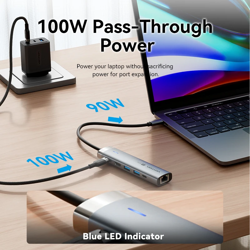 Vention جديد 6 في 1 USB 3.0 Type C 100W HUB 4K 60 هرتز إلى HDMI RJ45 الفاصل محول لرسو السفن لماك بوك باد سامسونج شياو الكمبيوتر المحمول