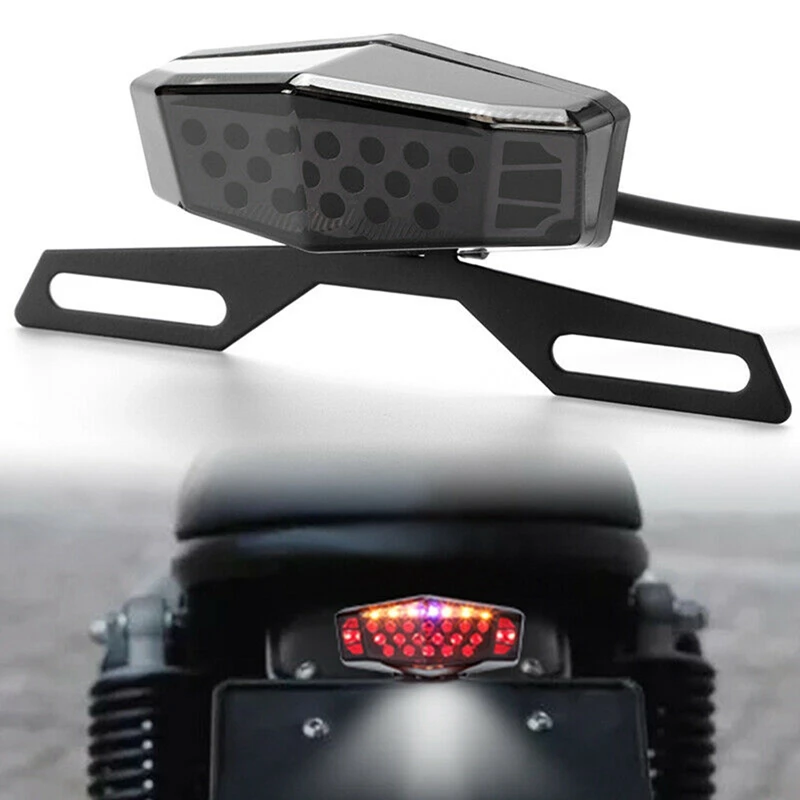 Universal Motorcycle LED Turn Signal Brake Tail Mount Bracket License Plate Lamp