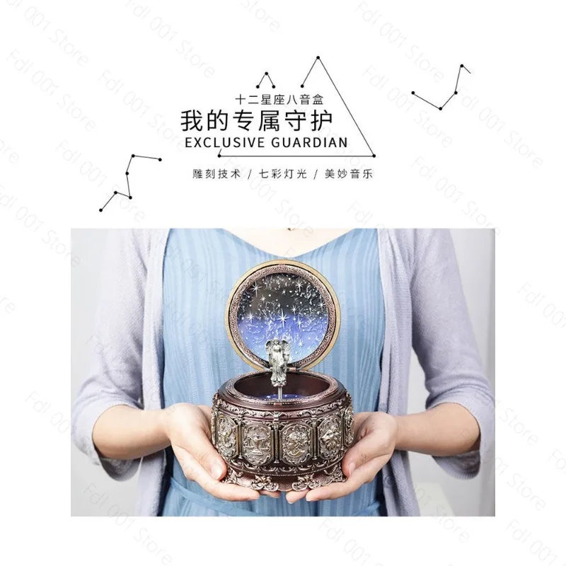 Twelve constellation music box Manual Arts 12 Constellation Musical Boxes with Led Flash Lights Valentine's Day Birthday Gift