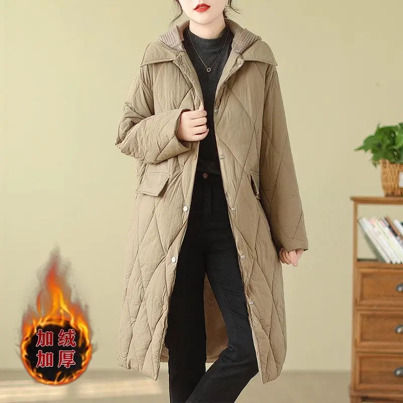 Winter Oversized Down Cotton Jacket For Women Loose Fitting Fashion Single Breasted Casual Long Parkas Quilted Coat Z4255