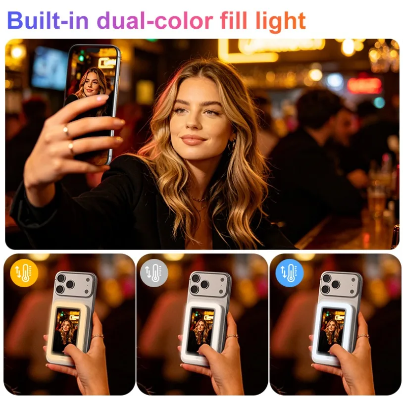 Magnetic Phone Selfie Screen Real Time Preview Monitor Built-in Fill Light Zero Lag Remote Shooting for iPhone Smartphone