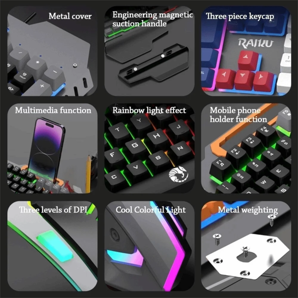 Nuevo Teclado RAIKU T16 de 104 teclas, conexión USB, iluminación RGB, Teclado mecánico para juegos, retroiluminación, teclado luminoso con cable para oficina