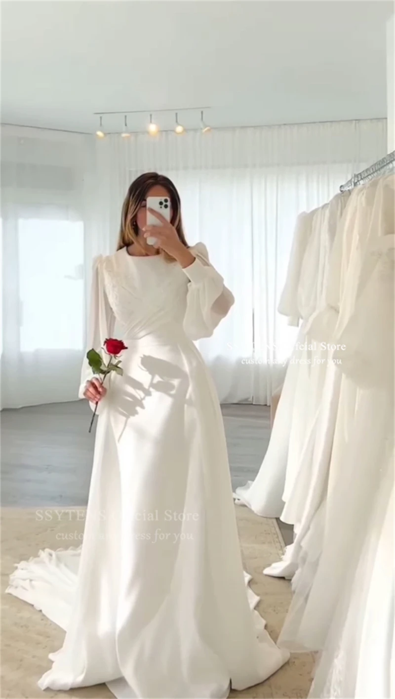 SSYTENS Modest Wedding Dresses Long Sleeves Customized Boho Bride Dress O-Neck Appliques A-Line Bridal Gown Vestidos De Novia view 4