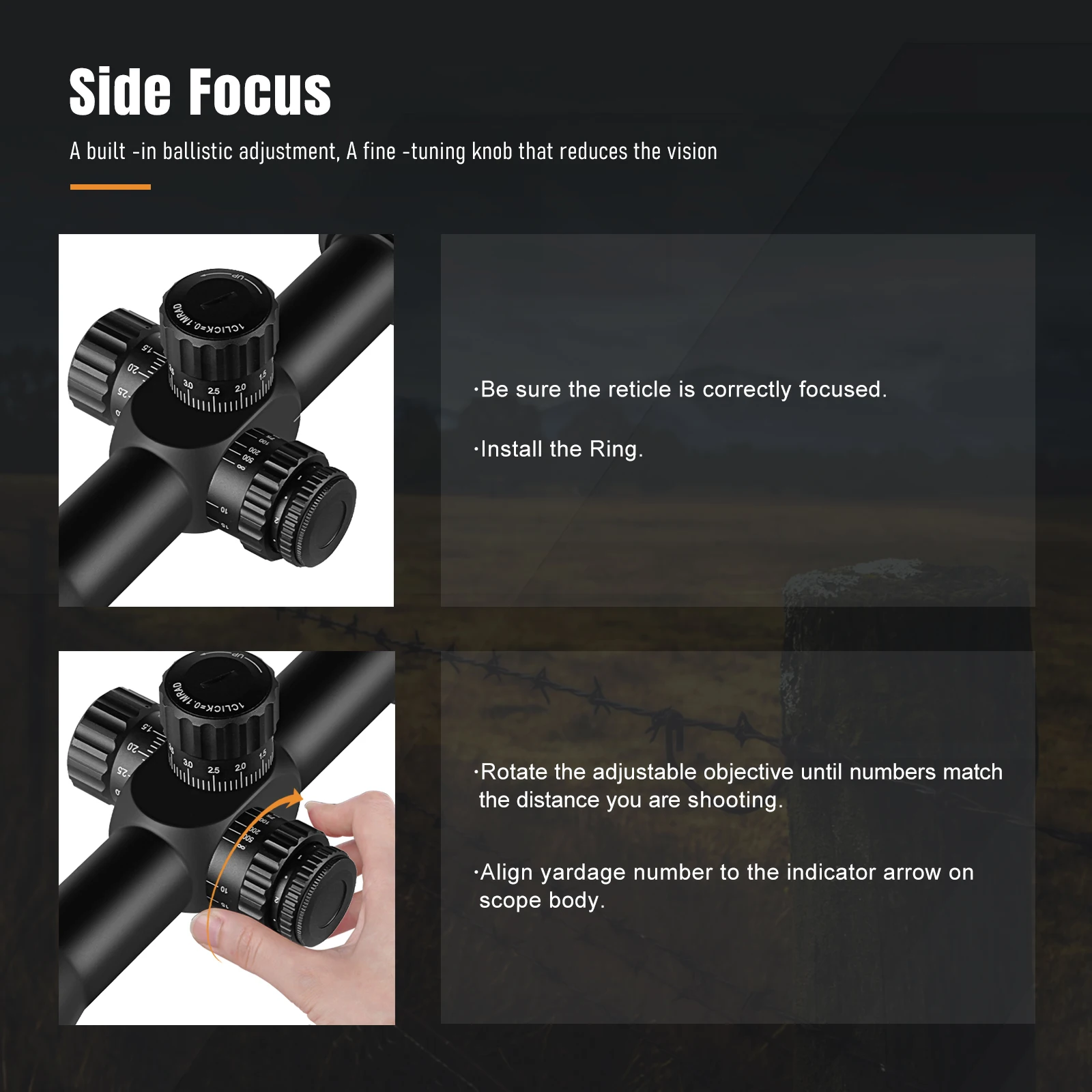 Spina Optics WolfChase Gen II Zero Stop HD 4-16x44 FFP First focal plane Scope Sight 5-150m Tactical Hunting,30mm,1/10 MRAD view 4