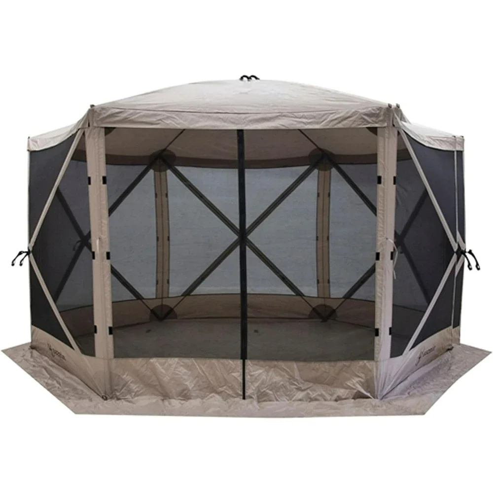 

8 Person 12 By 12 Pop Up 6 Sided Portable Hub Gazebo Screen Canopy Tent With Large Main Door, Wind Panels, And Screens, Tents