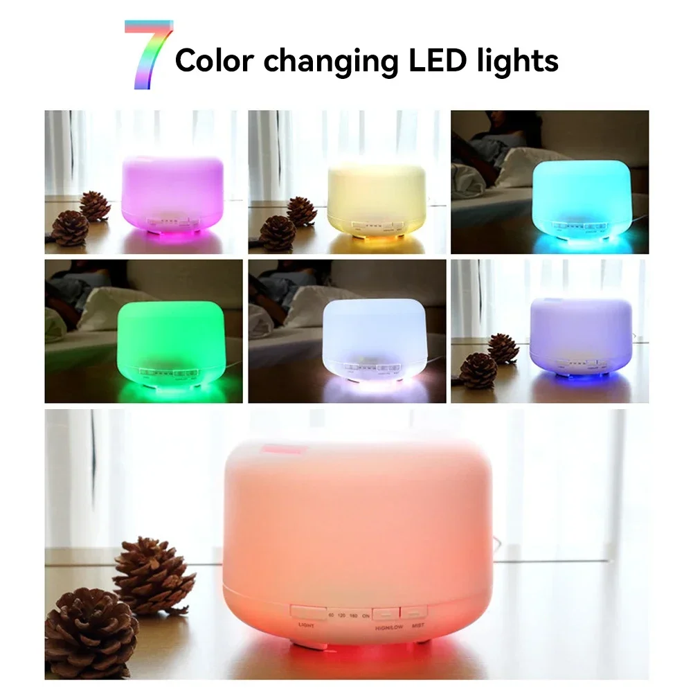 Diffuser aromaterapi pelembab, minyak esensial aromaterapi penyegar udara kamar tidur ruang tamu kendali jarak jauh 7-warna lampu malam