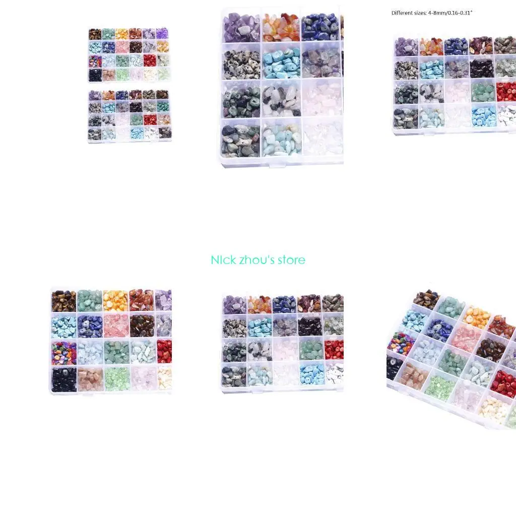 

E15E 24 Grids Natural Round Stone Beads Genuine Real Beading Loose