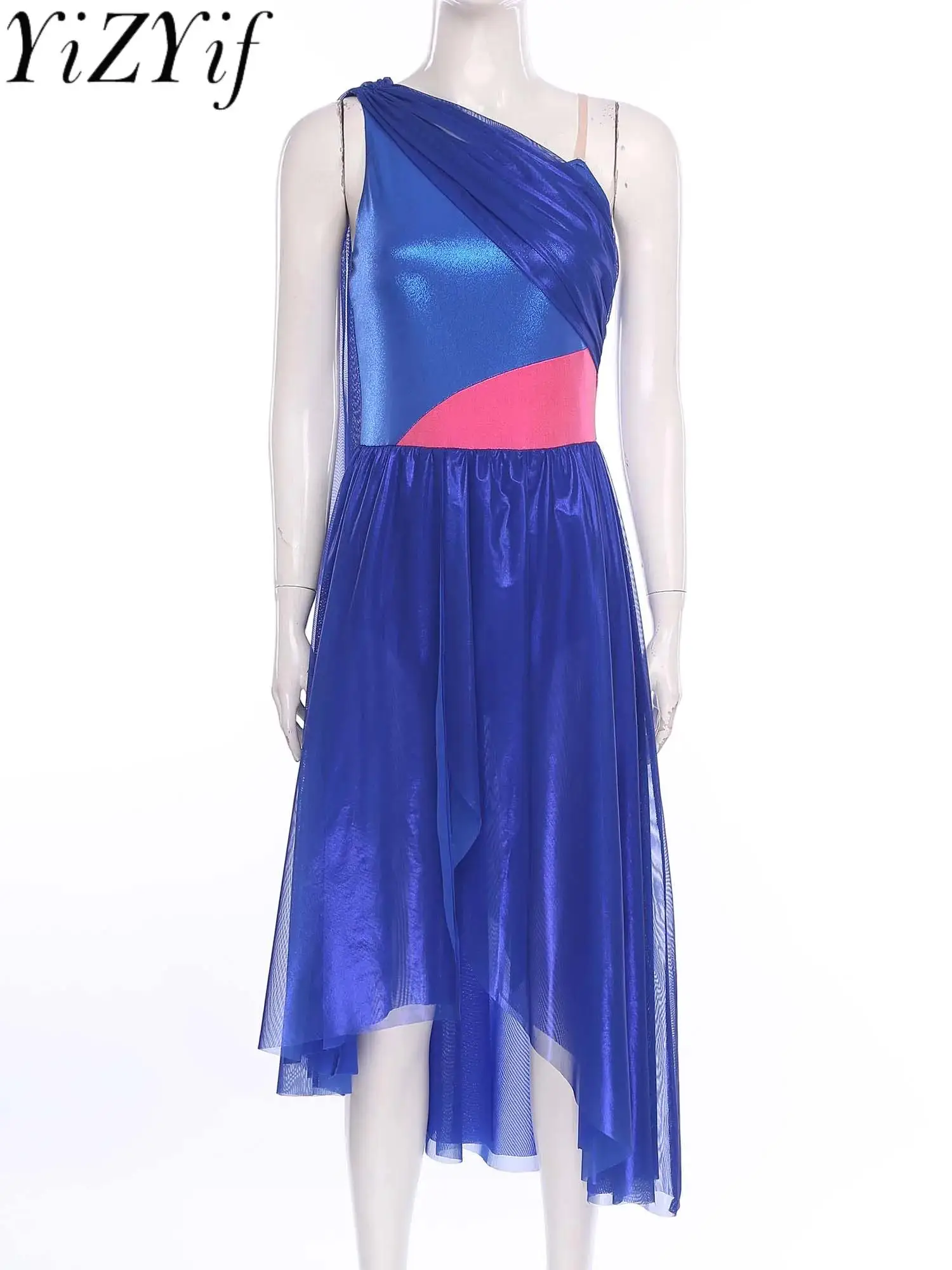 

Elegant Women Modern Ballroom Waltz Dance Dress Sleeveless Metallic Bodice Tulle Dress for Banquet Party Modern Dance Dresses