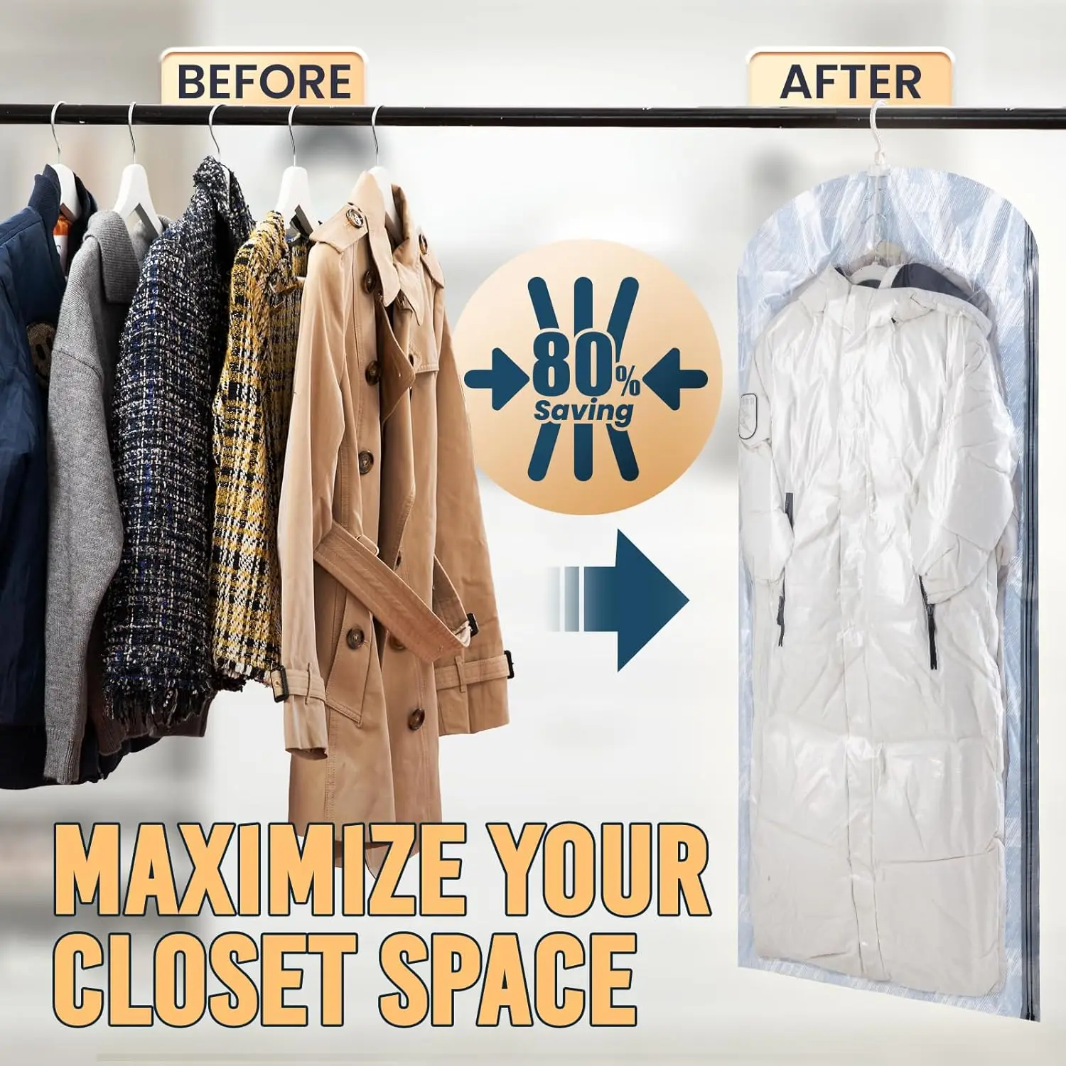 TAILI tas penyimpanan vakum gantung 6 buah, tas penghemat ruang, tas penyimpanan gantung untuk pakaian, segel vakum untuk setelan, gaun, jaket