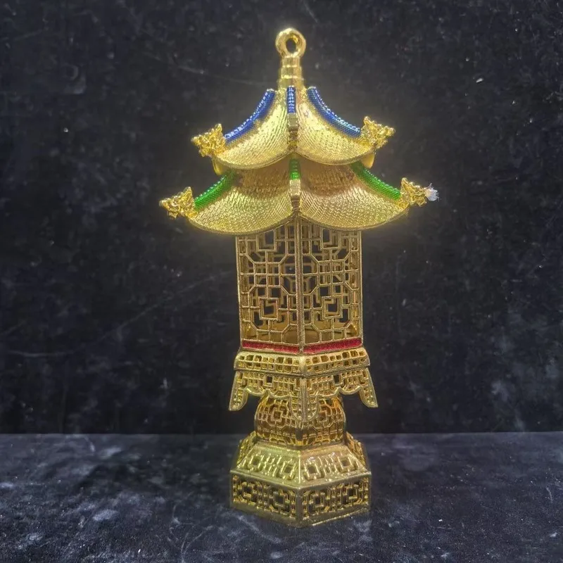 Zinc alloy gilded Jinjingting incense burner, metal craft ornament, vintage item from the cultural and creative market