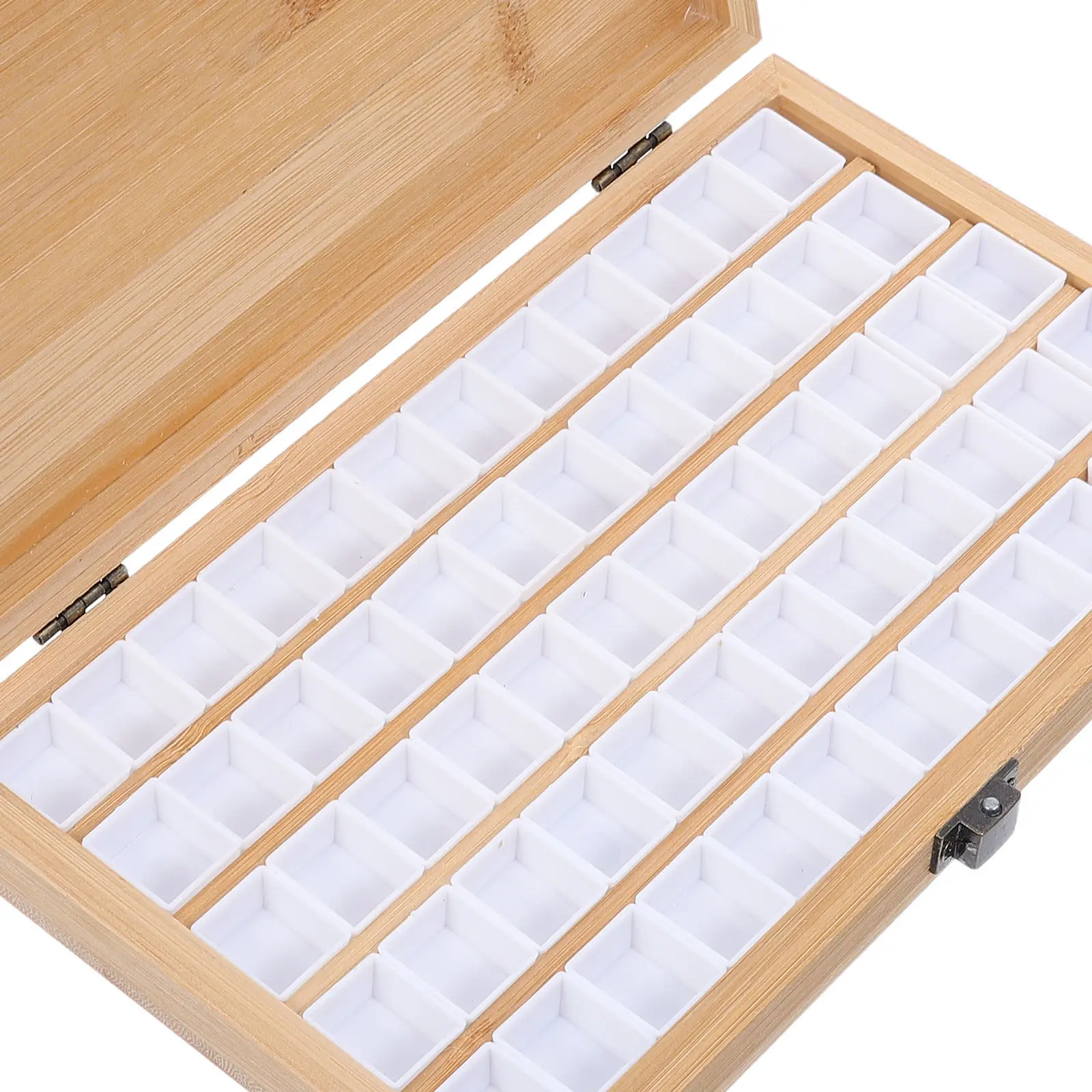 60 Grid Watercolor Paint Storage Box Bamboo Palette Portable Travel Case Empty Half Pan Organizer Compact Lightweight