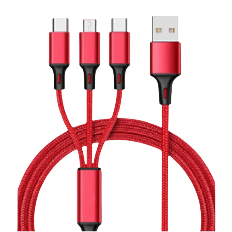 كابل USB محمول جديد 3 في 1، كابل شاحن USB صغير من النوع C، منافذ USB متعددة، كابل شحن سريع مناسب لهاتف iPhone 11، 12
