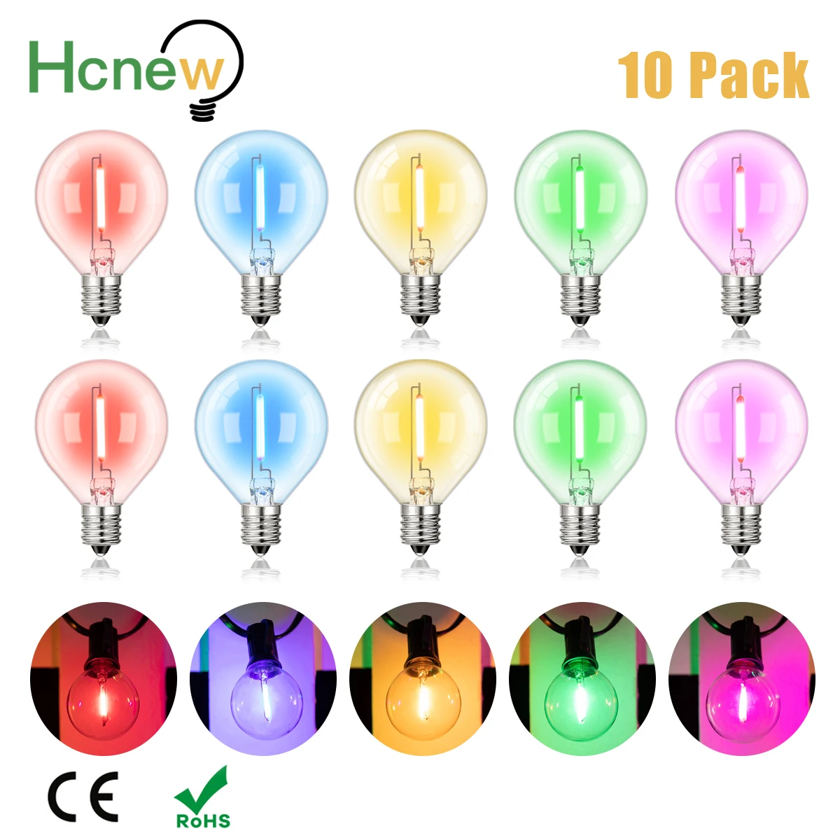 

G40 Multicolor Led Light Bulb 1W E12 110V 220V Filament Lamp RGB Vintage Wedding Retro Outdoor Garden Light Christmas Decoration