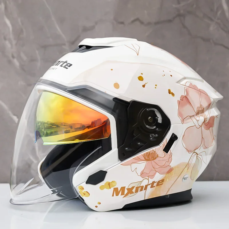 عدسة مزدوجة نصف خوذة Mxnrte لوتس دراجة نارية خوذة على الطرق الوعرة خوذة أمان DOT المعتمدة كاسكو نتوء (غطاء) الرجال والنساء