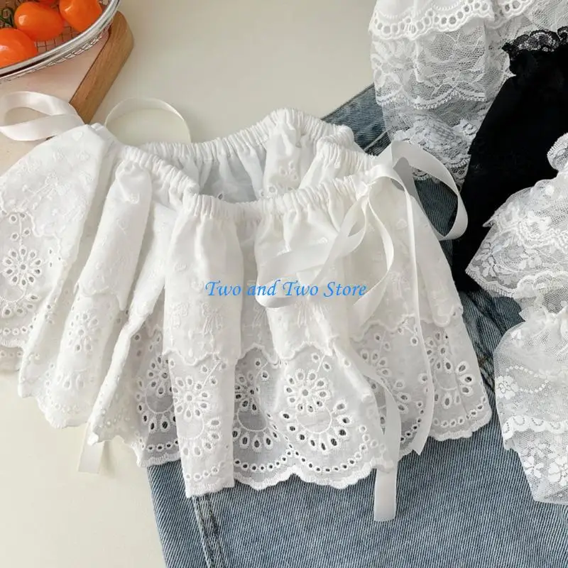 

HX6F Womens Tiered Ruffled Lace Shirt Extender Elastic Waist Bowknot Tie Up Mini Apron Skirt Underskirt Hip Covering Skirts