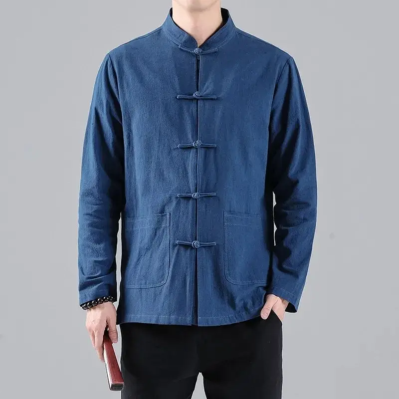 Tang Suit Chinese Shirt Style Jacket Collar Traditional Chinese Clothing for Men Linen Kungfu Cheongsam Top Hanfu Men