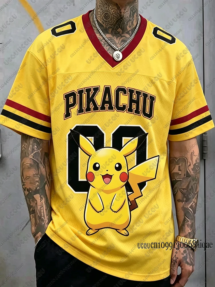 Novedad de verano, camisetas de fútbol con estampado de Pokémon de Anime para hombre, camiseta deportiva con dibujos animados de Pikachu y Gengar, camisetas de Cosplay Y2K, ropa informal para hombre