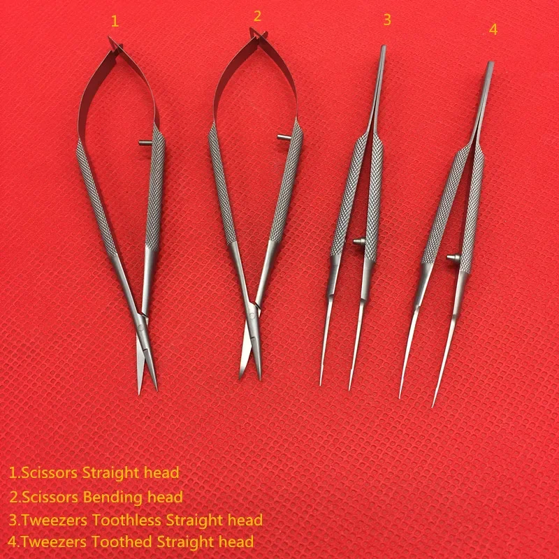 กรรไกร 12.5 ซม. + ที่วางเข็ม + แหนบสแตนเลสเครื่องมือผ่าตัดจักษุเครื่องมือไมโครผ่าตัดเปลือกตาเครื่องมือ