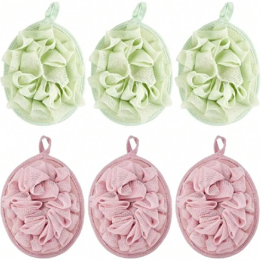 

【New style】6 Pcs Bath Shower Pouf Sponge Mesh Pouf Shower Ball Exfoliating Body Sponge Pad Scrubber Glove With Flower Bath Ball