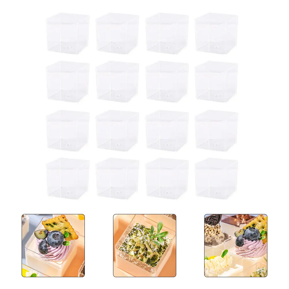 

50 Pcs Small Square Box Pudding Cup Cake Cups PP Dessert Mousse Containers Ice Cream Yogurt Holder