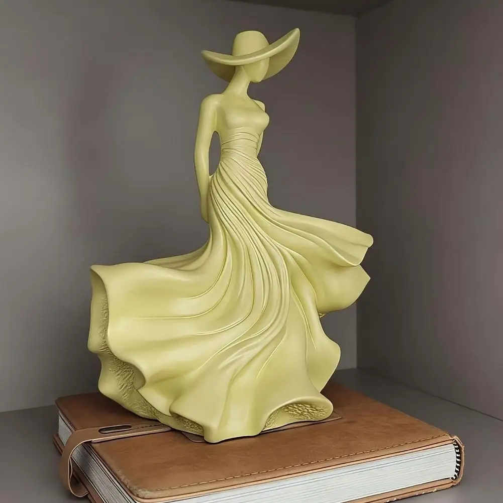 Cream Style Room Decor Modern Woman Statue Resin Sculpture Abstract Female Figurine Art Piece Wide Brim Hat for Room for Home