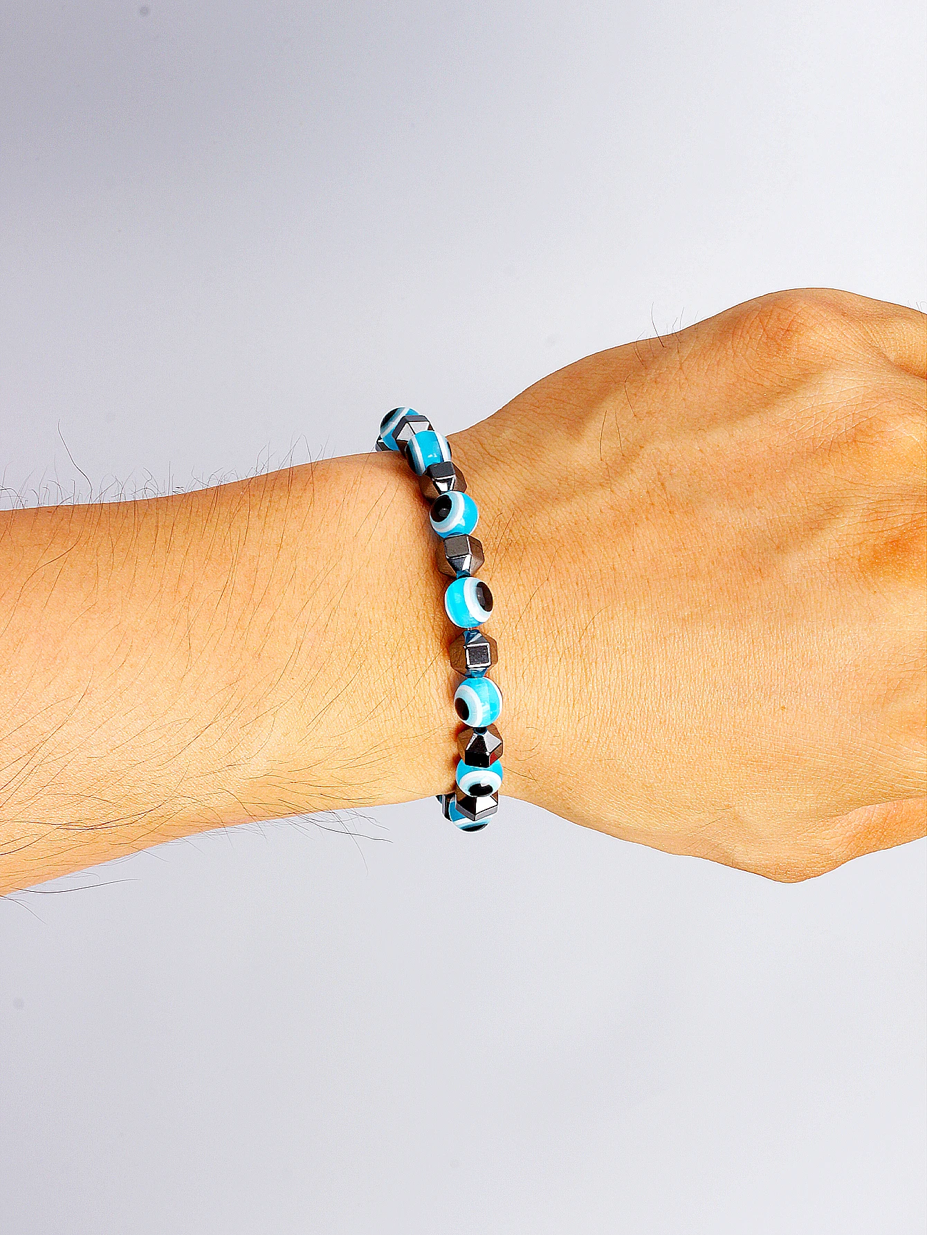 Faceted Hematite Blue Horus Eye Bracelet Natural Stone Beads for Protection Strength Vigour Good Luck Gift Men Women Jewelry New