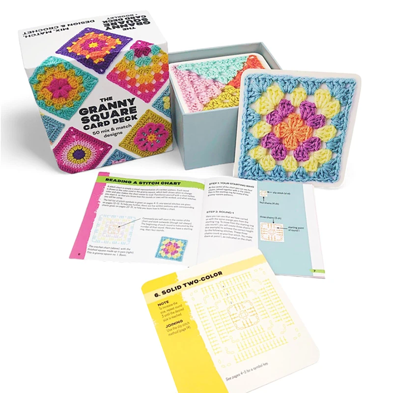 50pcs/box Mix Matchs Designs The Granny Square Card Decks Knitting Kit For Adults DIY Grandma Knitted Pattern Set