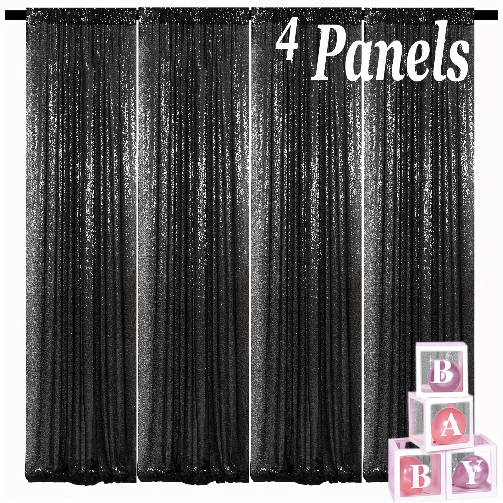 

Other Party Decorations 4 Panels Sequin Curtains 2FTx8ft Black Sequin Backdrop for Party Wedding Birthday Stage Background White