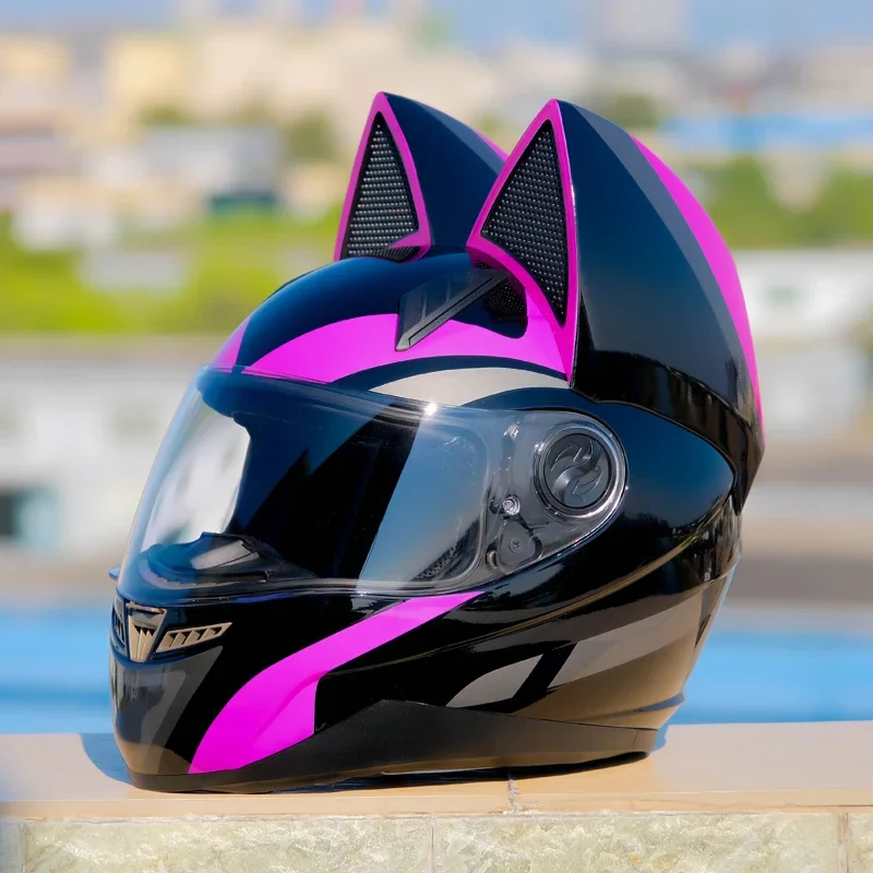 DOT Approved Original NITRINOS Purple Black Cat Helmet Full Face Men Motocross Safety Helmet Women Motorcycle Lovely Helmet