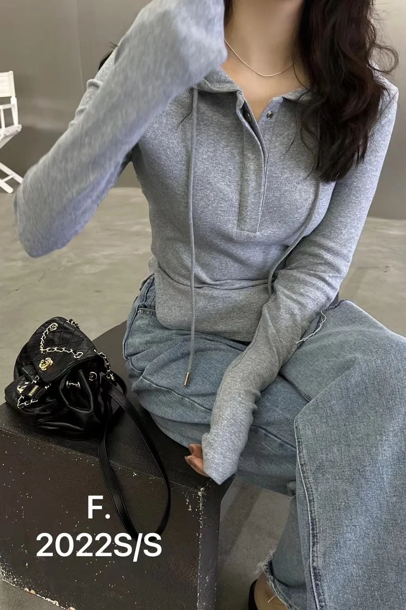 

Pure Desire Style Women's Hoodie T-shirt Tagless Slim Fit Base Layer Top Korean Version Commute Style Long Sleeve Spring