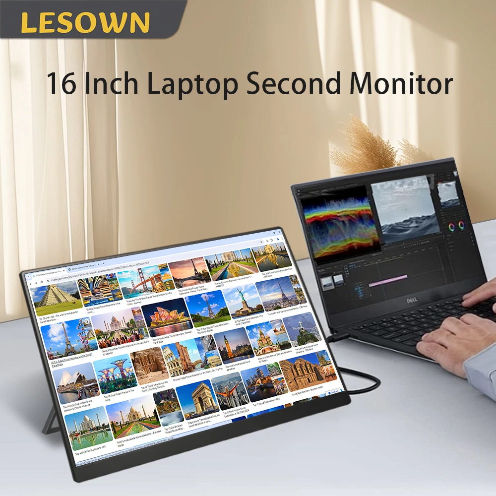 LESOWN 11.6 14 16 inch 4K Portable Monitor 2.5K 120Hz Wide Screen USB-C Display with Holder for Laptop Phone Xbox PS4 PS5 Switch