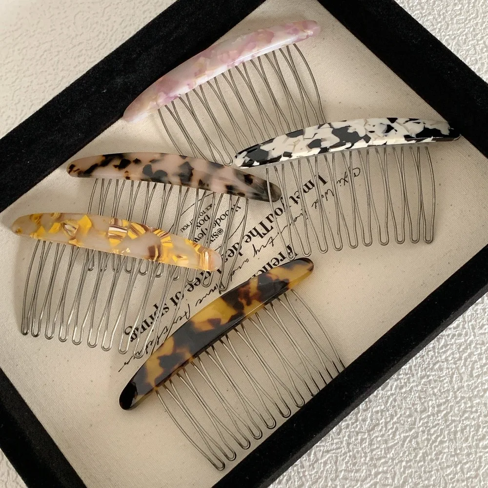 

Plaid Hair Clip Marble Texture Iron Teeth Hair Comb for Women Girls Korean Inspired Flyaways Control Non Slip Updo Styling