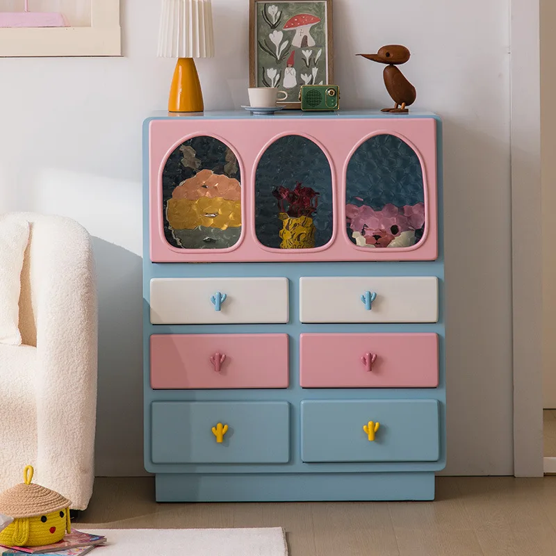 Dopamine chest of drawers, living room, simple solid wood storage cabinets, figure display cabinets, colorful entryways, decorat