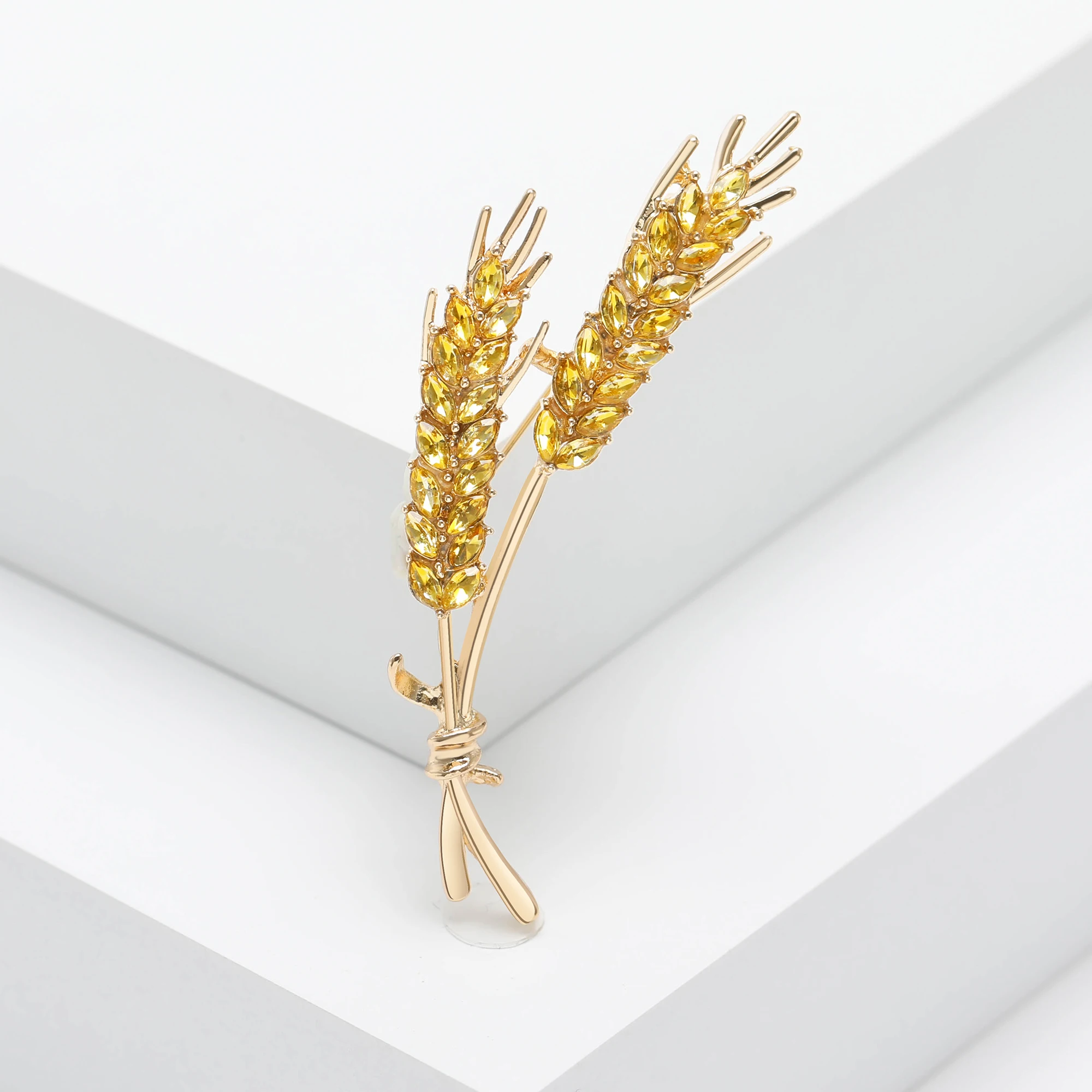 Rhinestone Wheat Ear Brooches for Women Unisex Enamel Wheat Plant Pins Banquet Party Backpack Gifts Jewelry Accessories