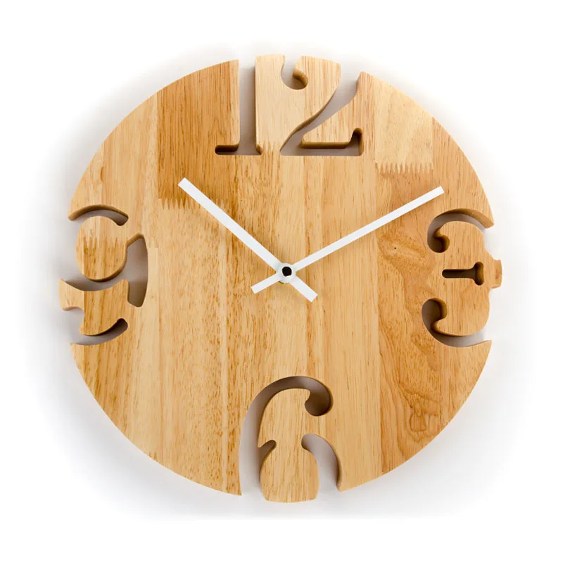 

12 inch Nordic Wooden Wall Clock Brief Wall Clock Watches Living Room Wall Personality Household Mute Wall Clocks for Home Hotel