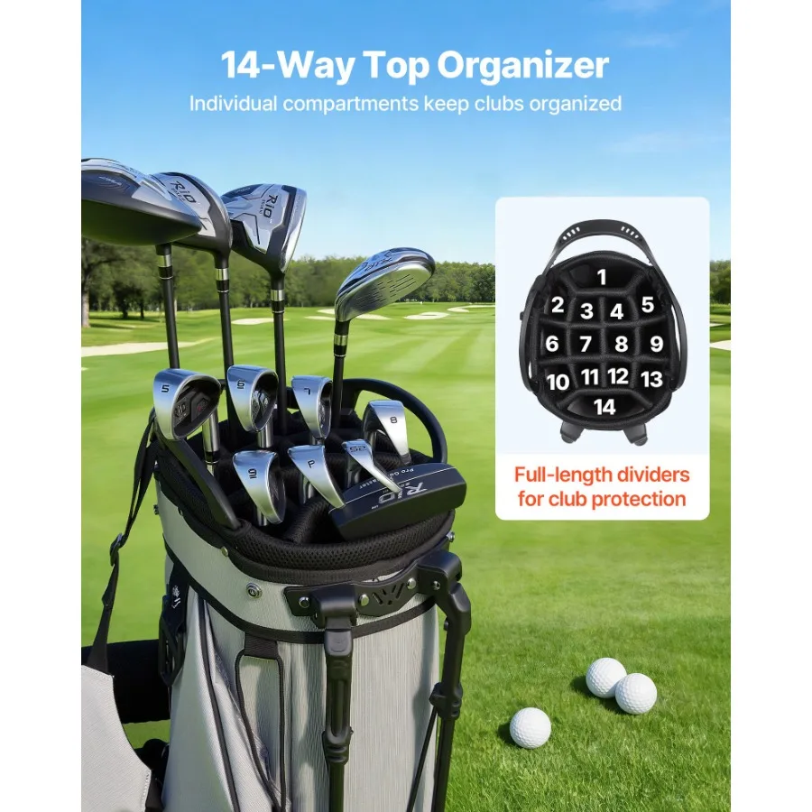 Golf Cart Bag, 14 Way Top Divider Organizer, 2-in-1 Golf Club Bag with Full-length Divider, Dual Shoulder Straps, Support Legs,