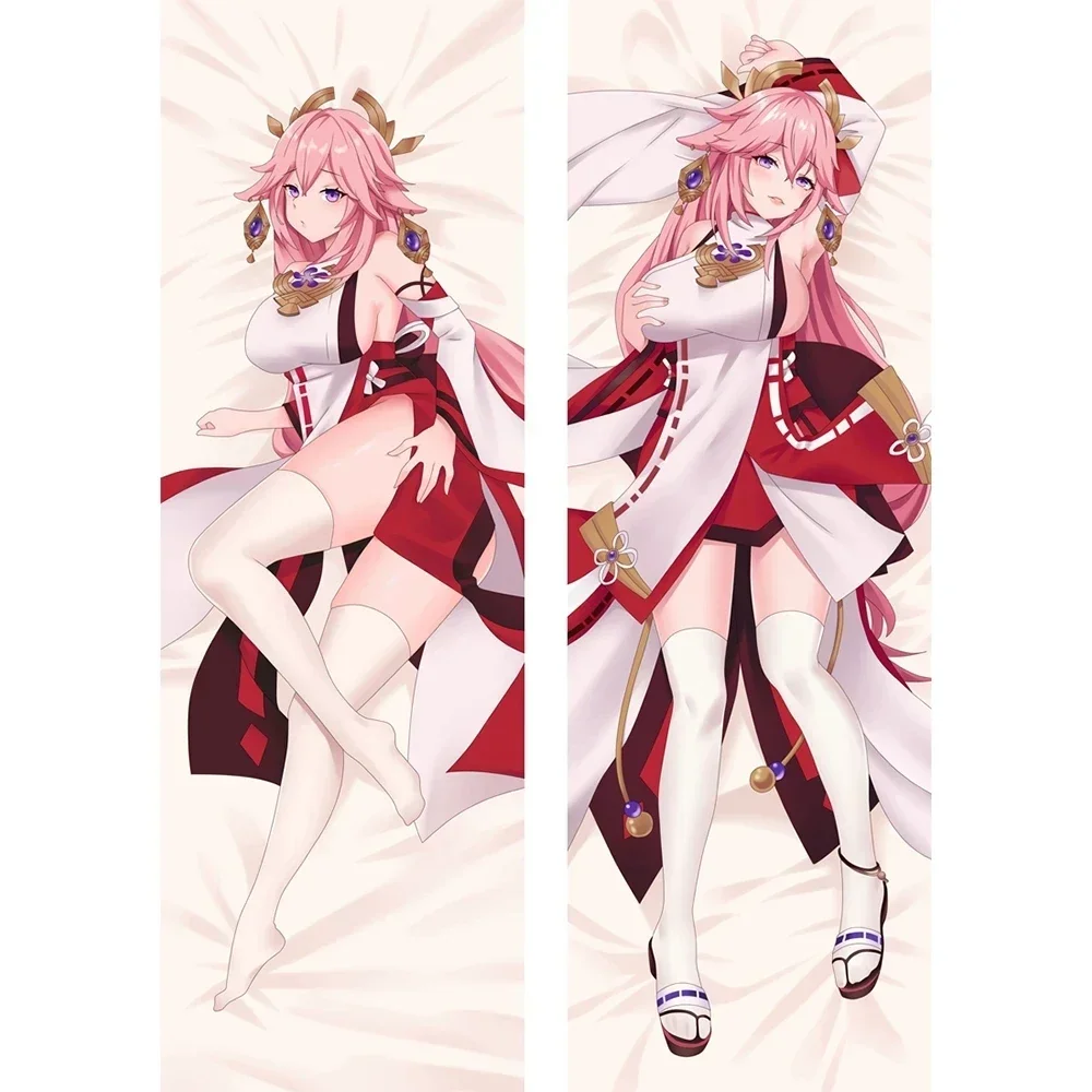 Anime Genshin Impact Inazuma Yae Miko Dakimakura Pillow Case Otaku Waifu Peachskin Fullbody Throw Pillowcase Cosplay Gift