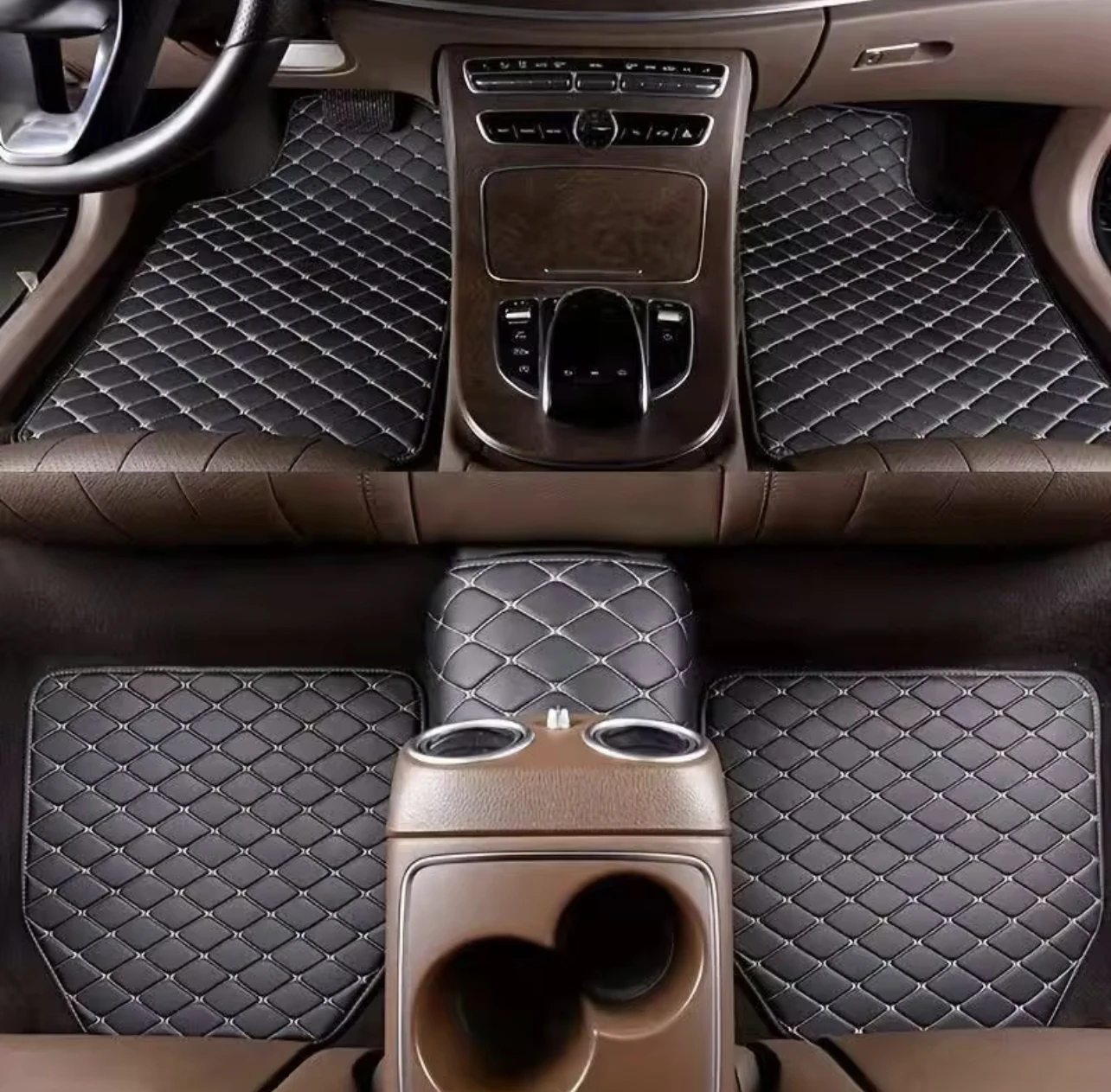 

High quality universal luxury leather car mat, right-hand drive carpet, quilted display, unique interior design