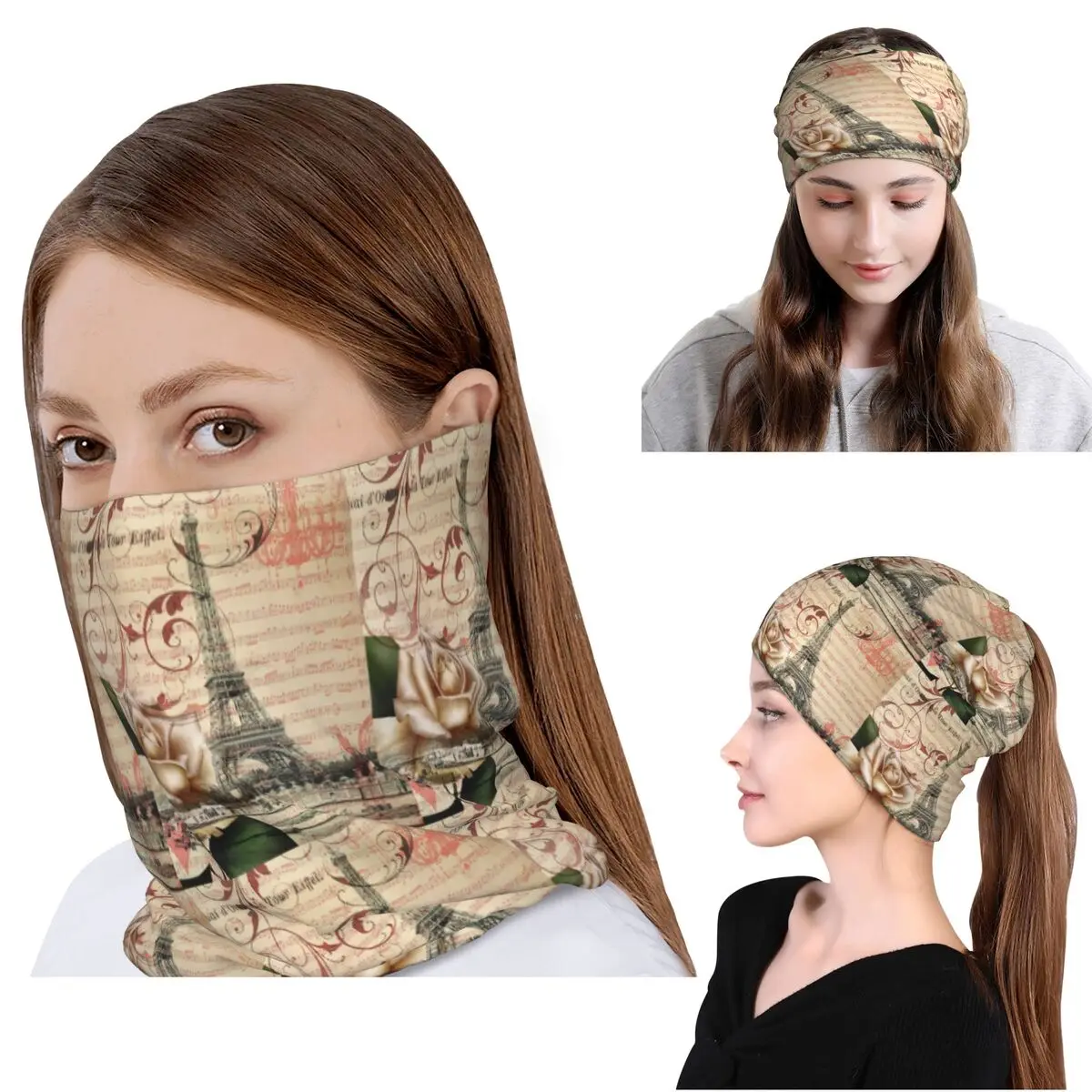 

Французская бандана-шарф с рисунком белой розы и Эйфелевой башней, многофункциональная маска-балаклава для мужчин и женщин