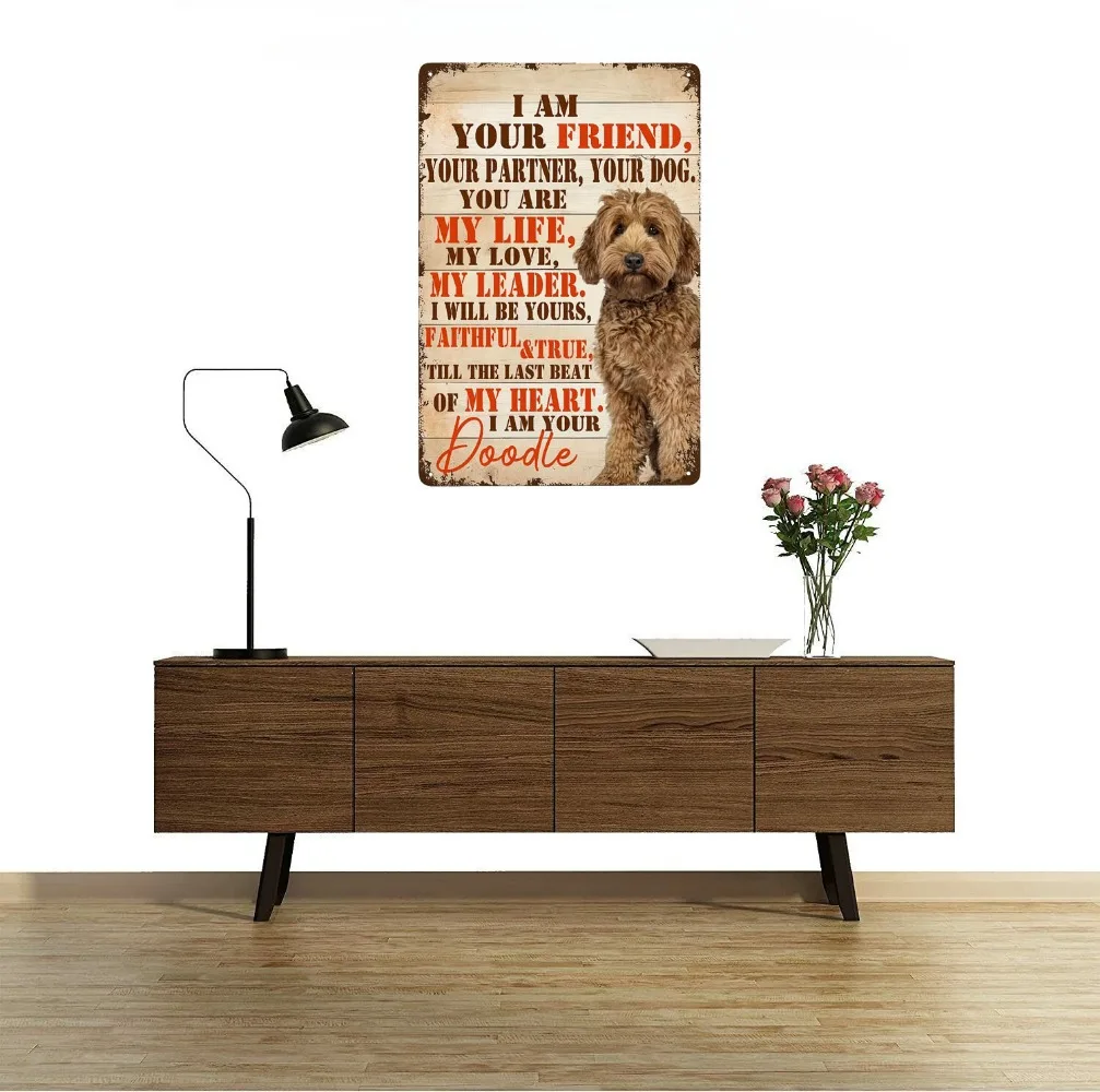 Adorable Poodle Dog Sign with I Am Your Friend Your Partner Quote Rustic Vintage Metal Wall Decor Perfect Dog Enthusiasts