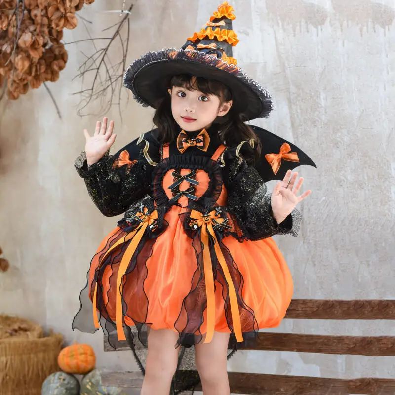 

Girls Halloween Cosplay Princess Dress Anime Cartoon Pumpkin Dress Kawaii Autumn Winter Lolita Performance Costume Children Gift