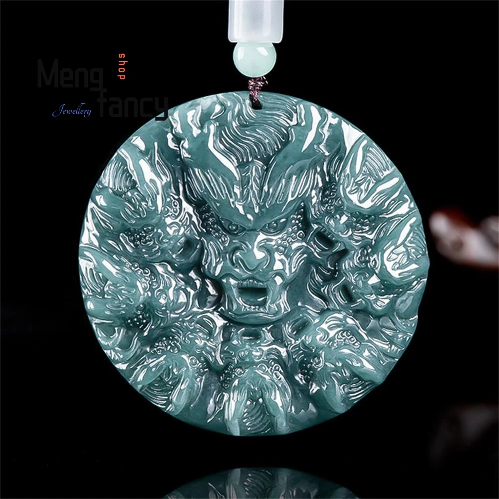 Natural A-goods Jadeite Blue Water Nine Dragons To Protect The Lord Zodiac Jade Pendant High-grade Luxury Quality Jewelry Mascot