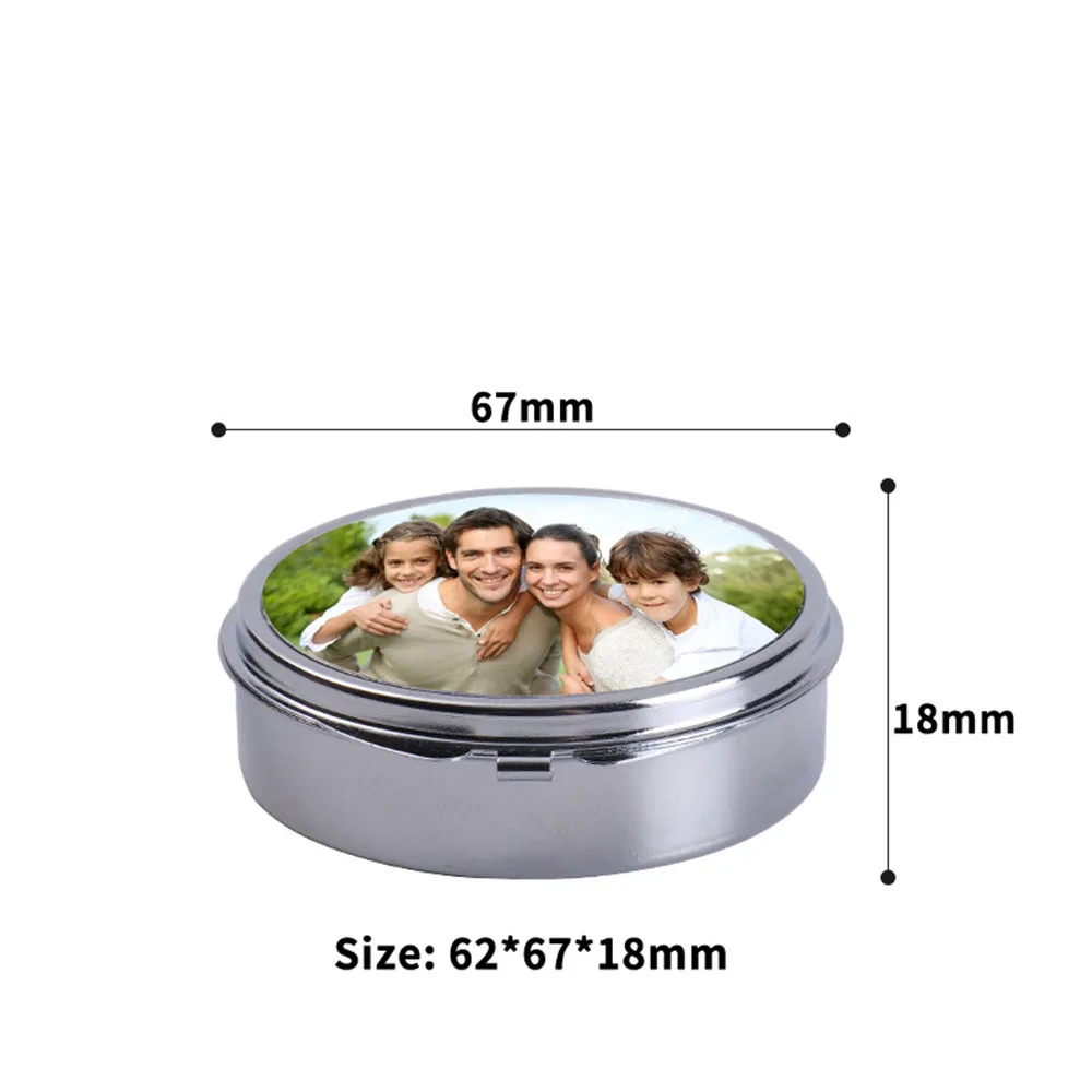 1Pc Sublimation Blank Metal Pill Box Jewelry Box Heat Transfer Printing Stainless Blanks Materials 62x67x18mm